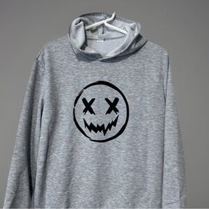 Boys Hoodie 13 14 L Gray Graphic Smiley Face Hooded Long Sleeve Sweatshirt New